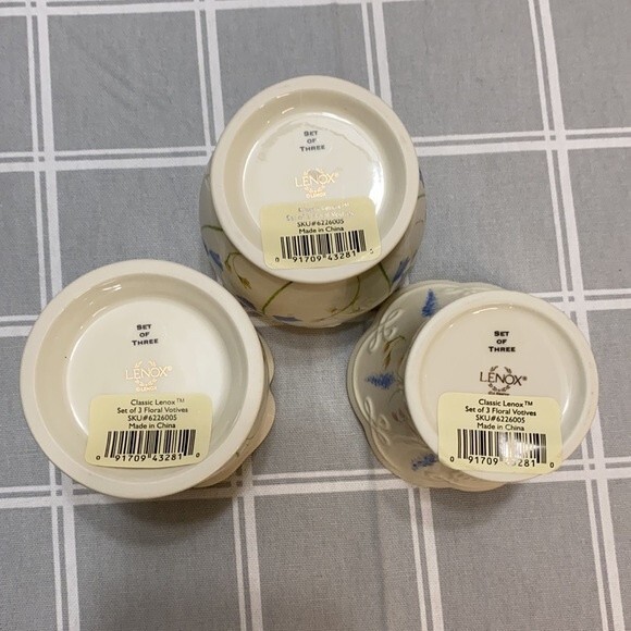 NIB Classic Lenox set of 3 Floral Votives w/ candles - Picture 9 of 10